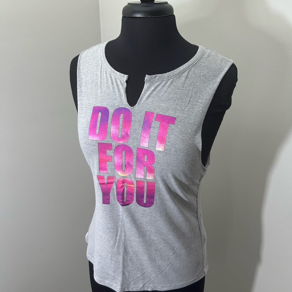 Women's Gray Muscle Tee with Pink Motivational Graphic